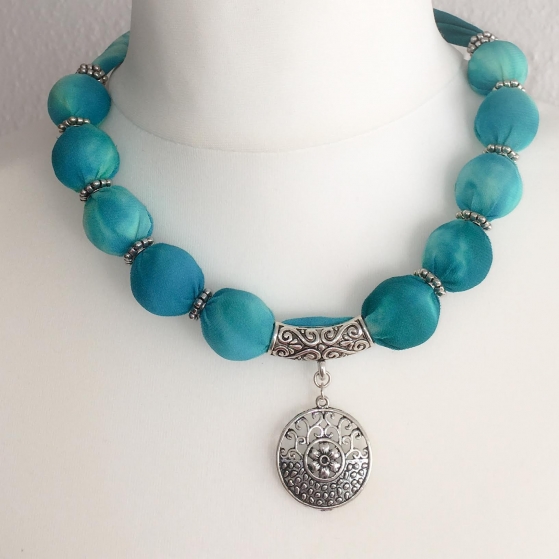 Turquoise beaded hand-made necklace